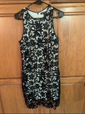 Banana Republic Black Lace Overlay Mini Dress with Cream Lining